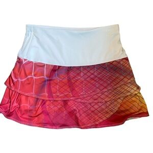 Lucky in Love Tiered Skort - S white , red pink , polyester spandex